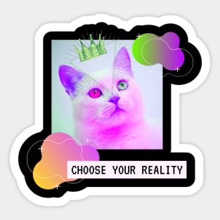 Katze Krone Reality Trippy Vaporwave Party Techno Sticker